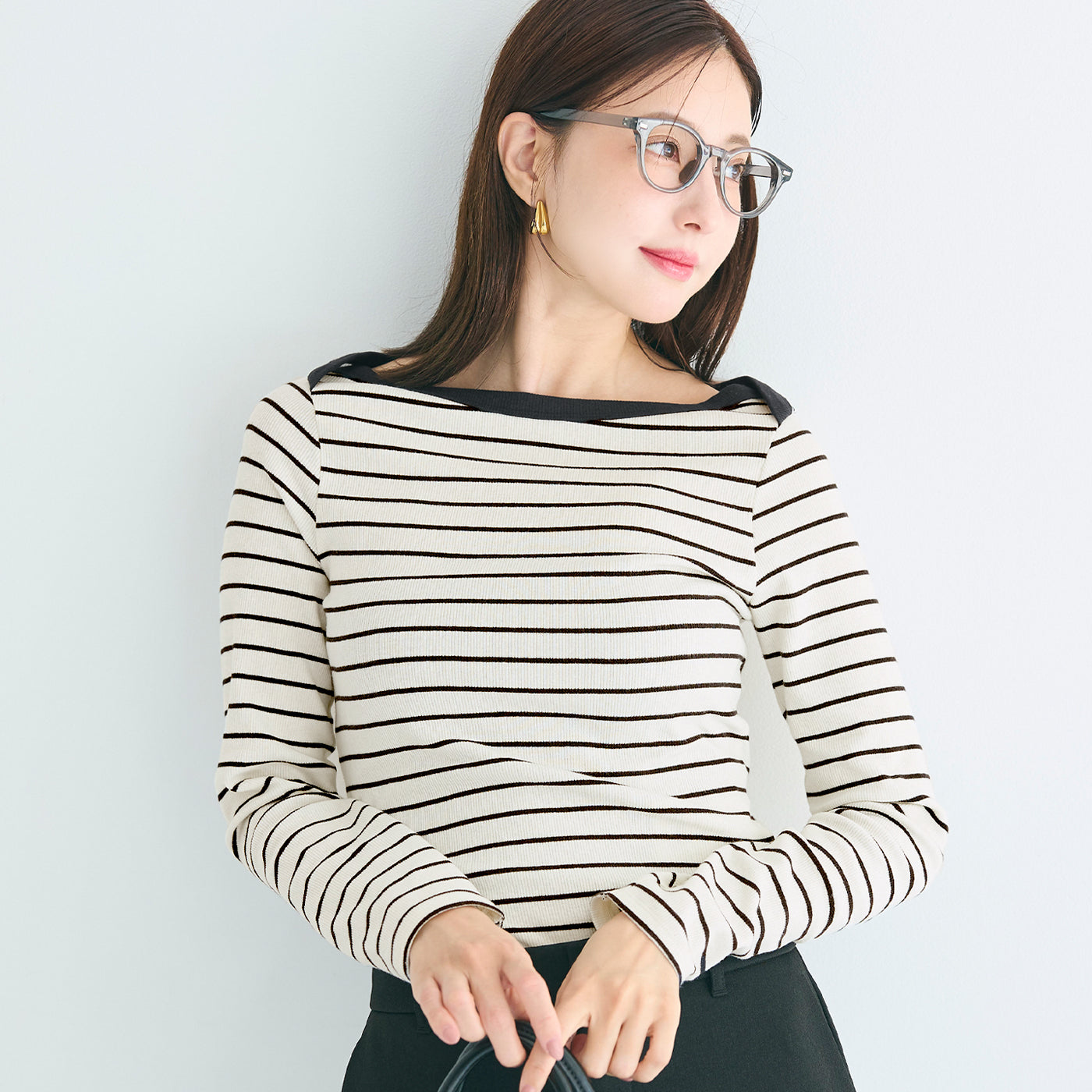 コカ coca リブボートネックカットソー （Border） Border