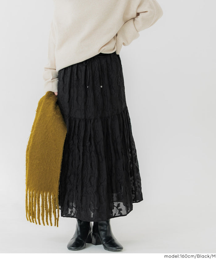 コカ coca ジャカードフラワーギャザースカート （Black） Black