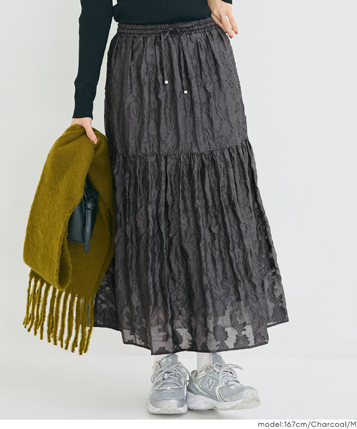 コカ coca ジャカードフラワーギャザースカート （Black） Black