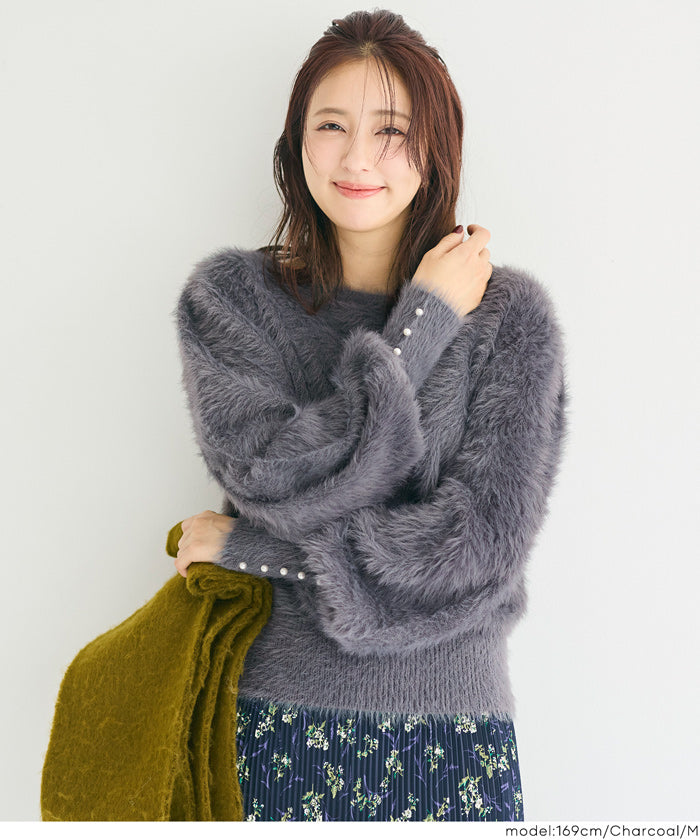 コカ coca 袖パールシャギーニットトップス （Greige） Greige