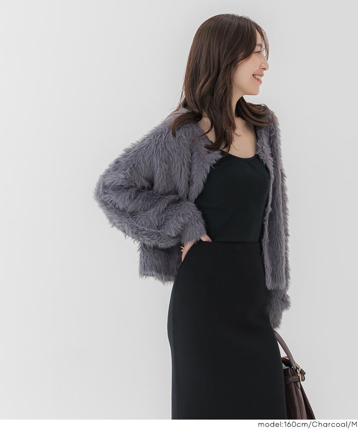 コカ coca クルーネックシャギーニットカーディガン （Charcoal） Charcoal