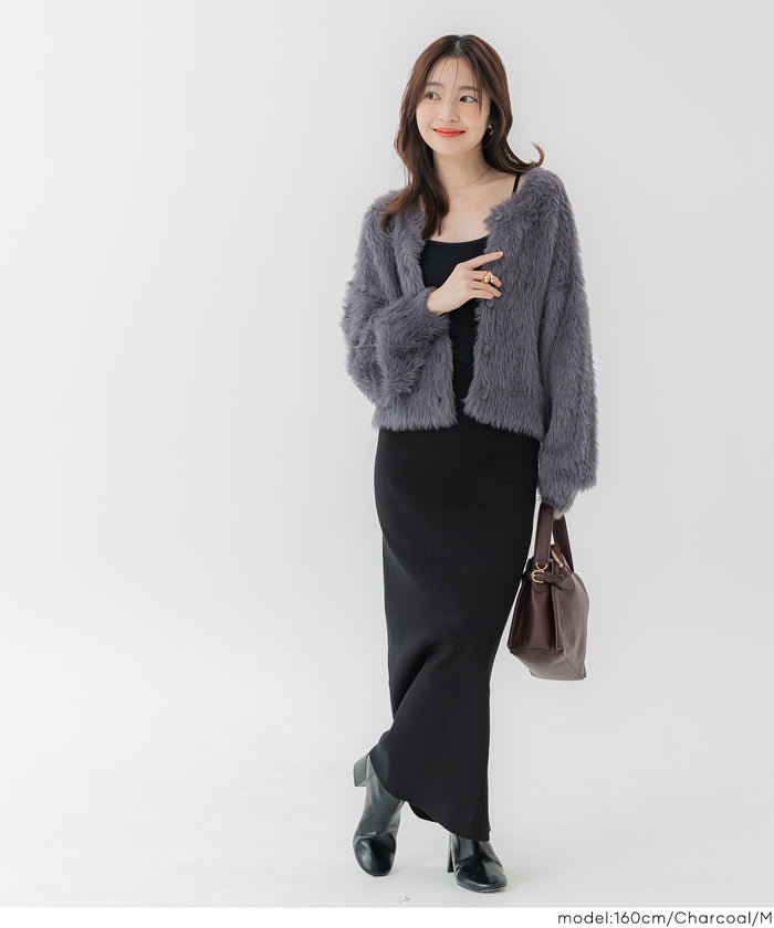 コカ coca クルーネックシャギーニットカーディガン （Charcoal） Charcoal