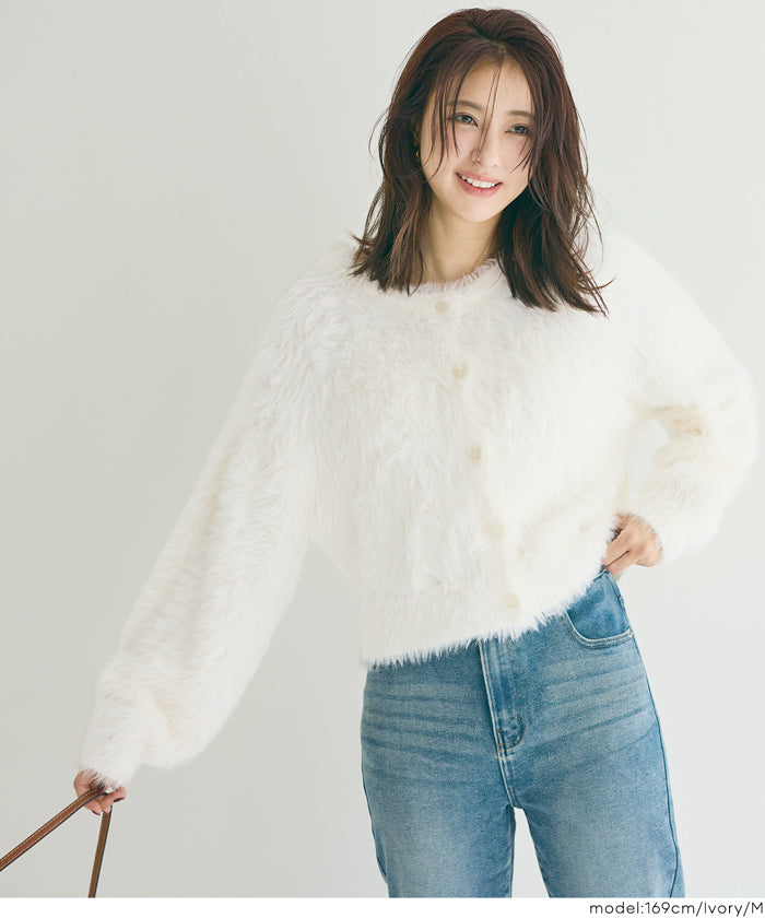 コカ coca クルーネックシャギーニットカーディガン （Charcoal） Charcoal