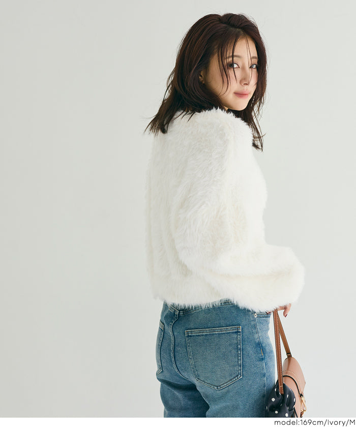 コカ coca クルーネックシャギーニットカーディガン （Charcoal） Charcoal