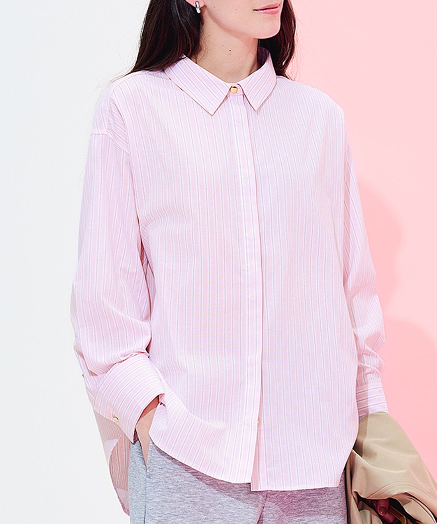 コカ coca ストライプ金釦オーバーサイズシャツ （Pink） Pink