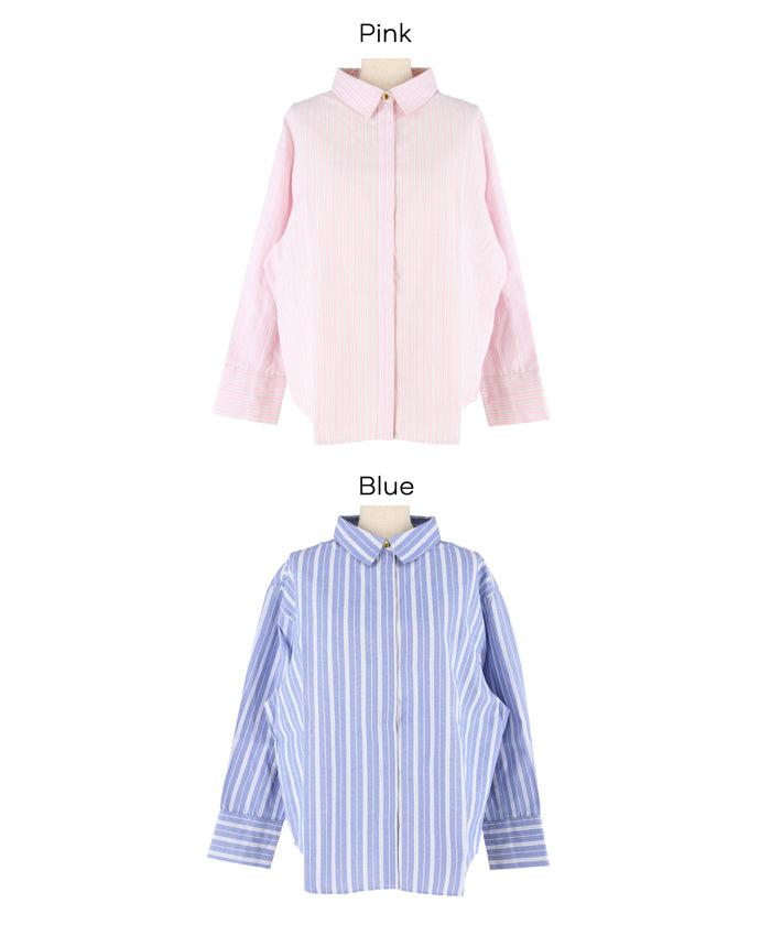 コカ coca ストライプ金釦オーバーサイズシャツ （Pink） Pink