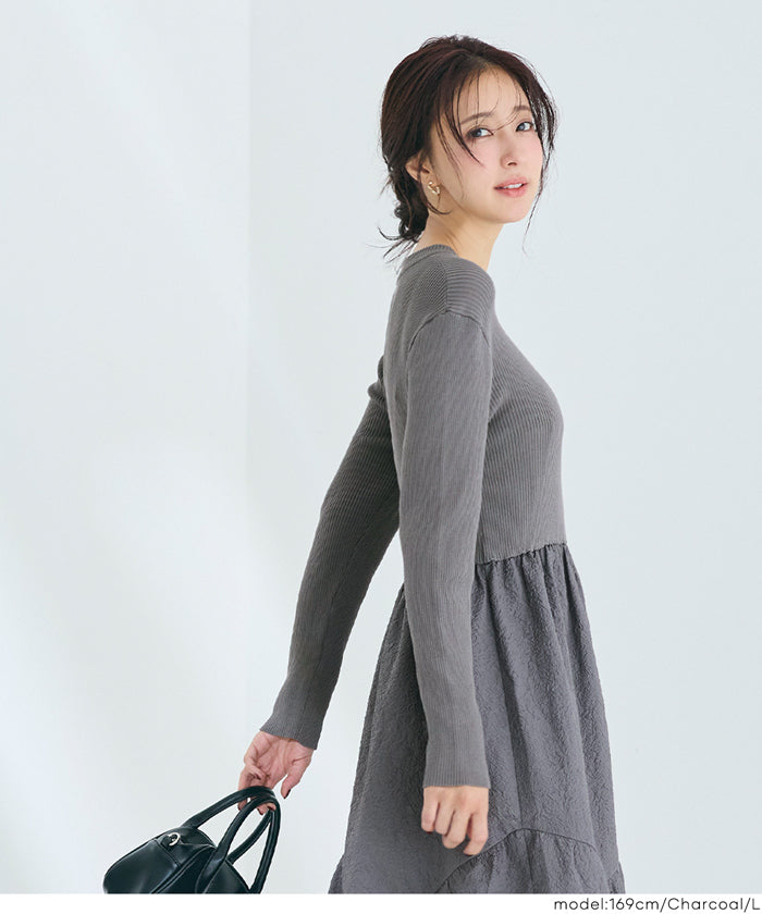 コカ coca 上品エンボスニットドッキングワンピース （Charcoal） Charcoal