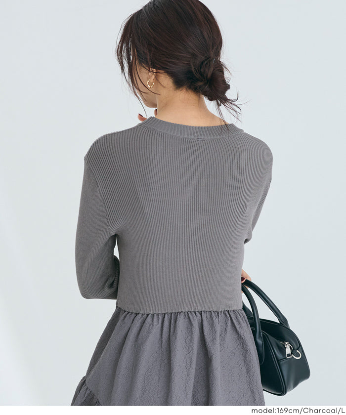 コカ coca 上品エンボスニットドッキングワンピース （Charcoal） Charcoal