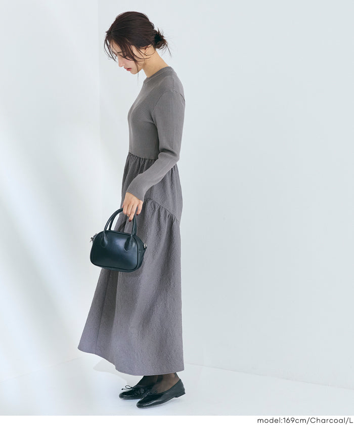 コカ coca 上品エンボスニットドッキングワンピース （Charcoal） Charcoal