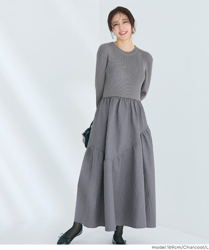コカ coca 上品エンボスニットドッキングワンピース （Charcoal） Charcoal