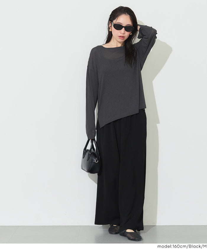 コカ coca ハイウエストストレッチイージーワイドパンツ （Charcoal） Charcoal
