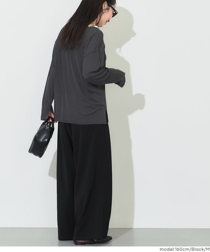 コカ coca ハイウエストストレッチイージーワイドパンツ （Charcoal） Charcoal