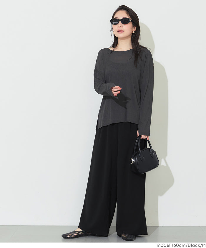 コカ coca ハイウエストストレッチイージーワイドパンツ （Charcoal） Charcoal