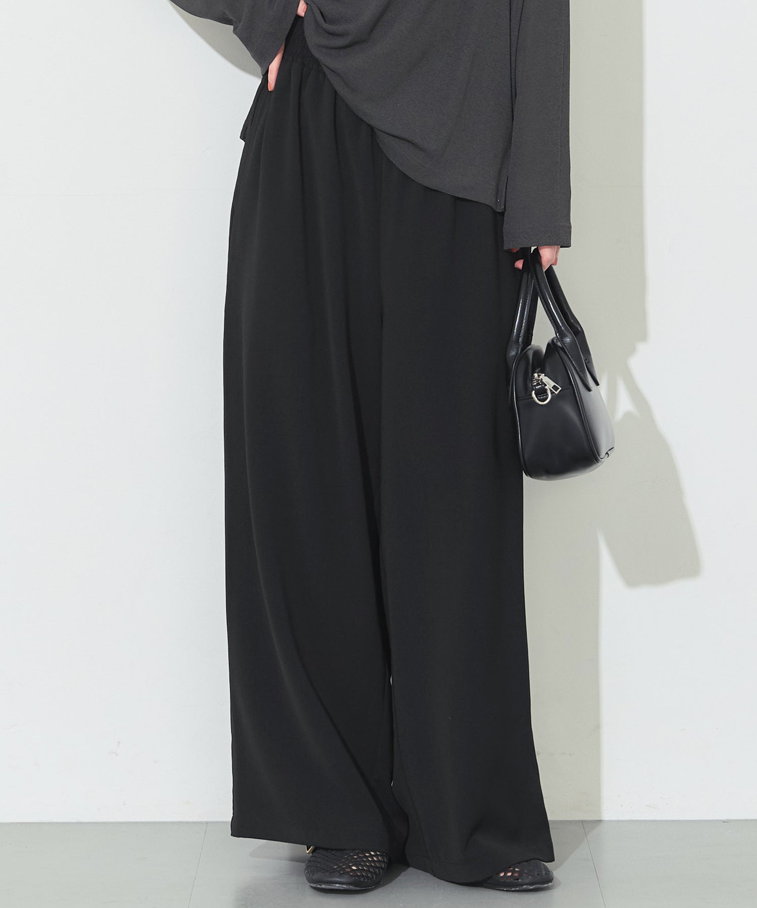 コカ coca ハイウエストストレッチイージーワイドパンツ （Black） Black