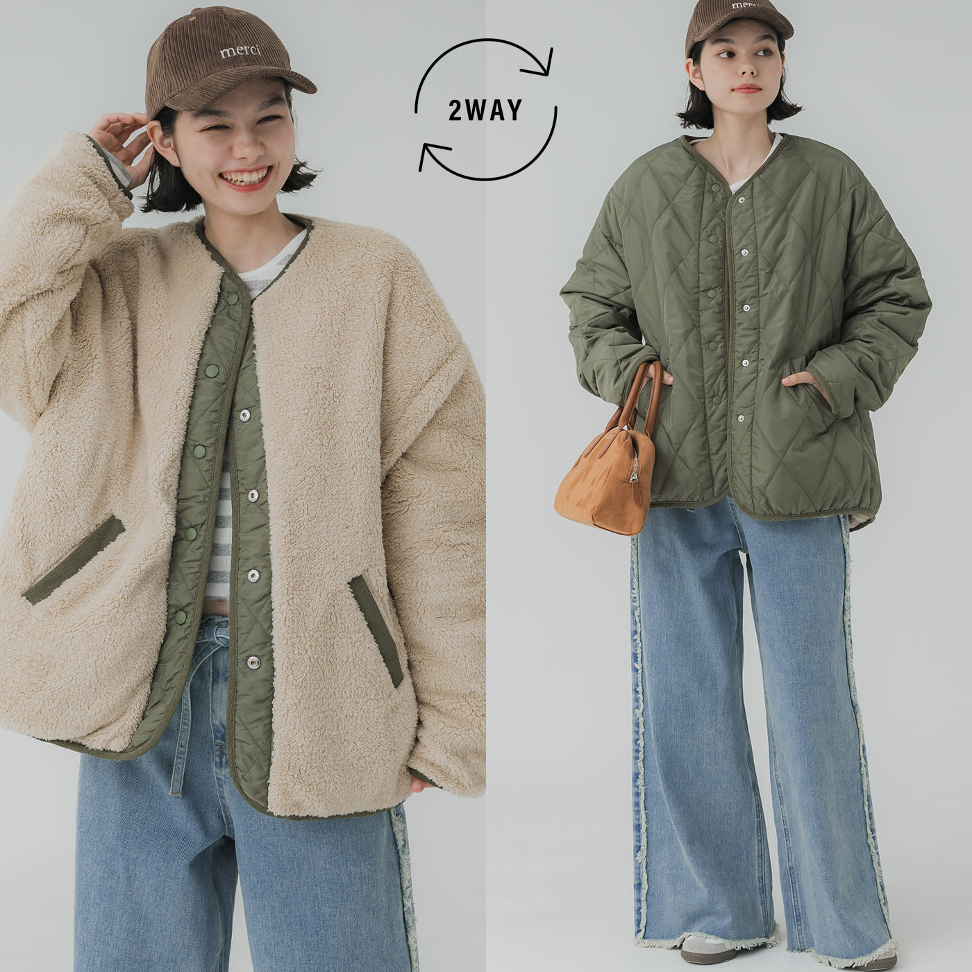 コカ coca リバーシブルキルティングブルゾン,Khaki