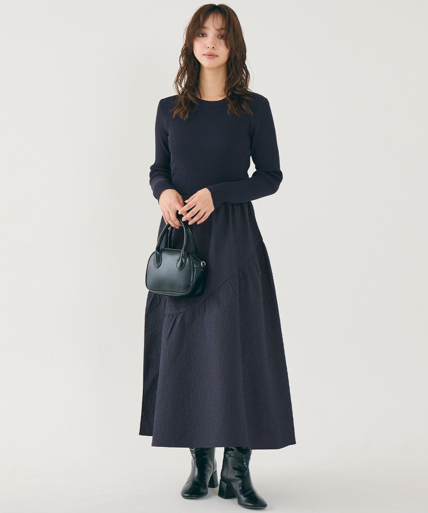 コカ coca 上品エンボスニットドッキングワンピース （Navy） Navy