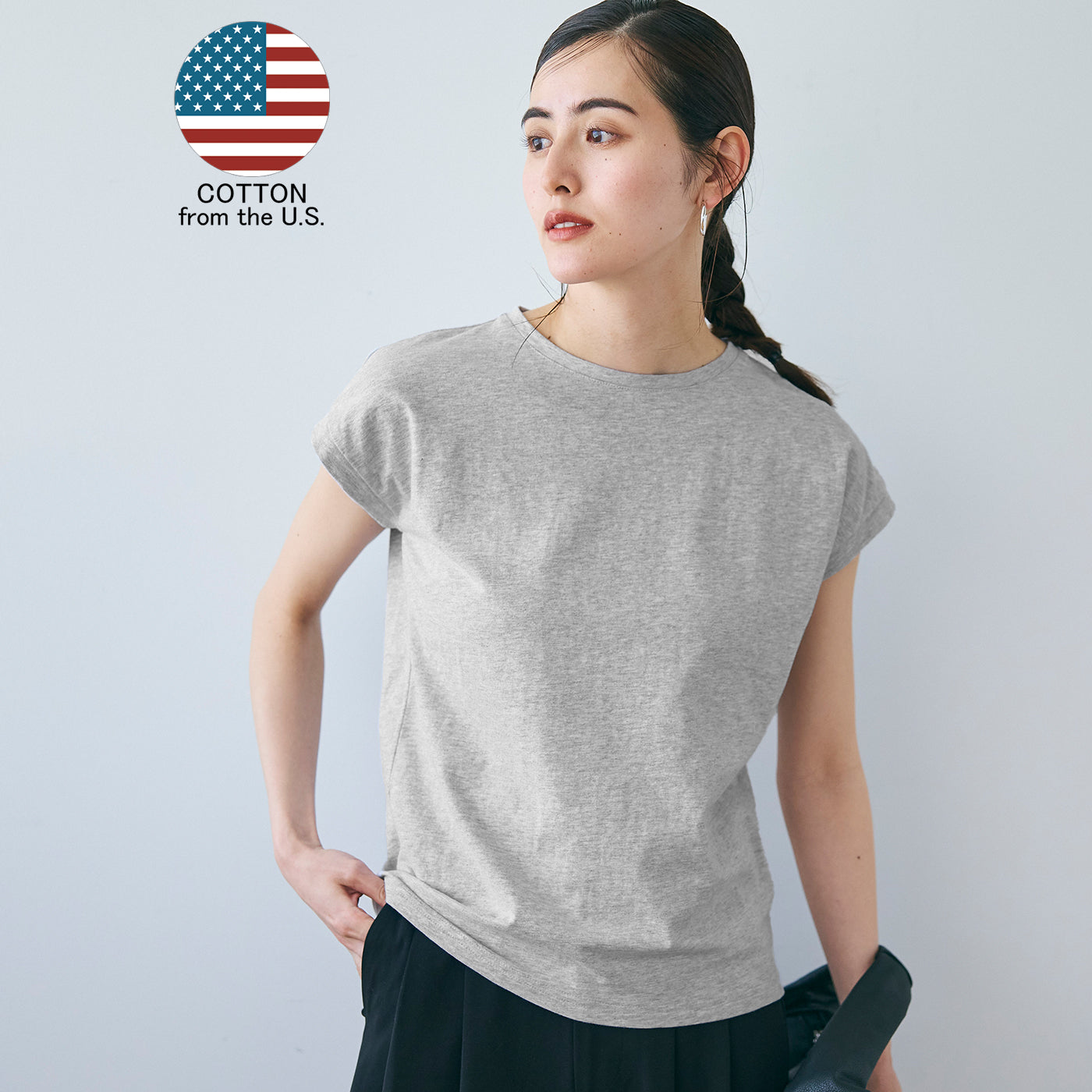 コカ coca COTTON from the U.S.フレンチスリーブUネックTシャツ,Lt.gray