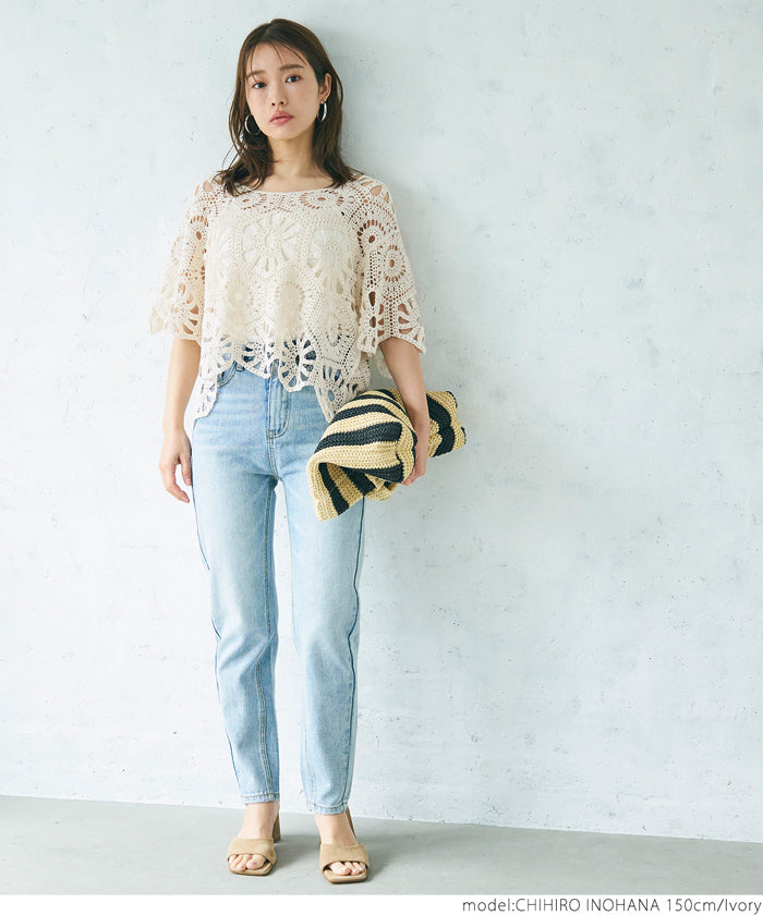coca crochet frill hem top
