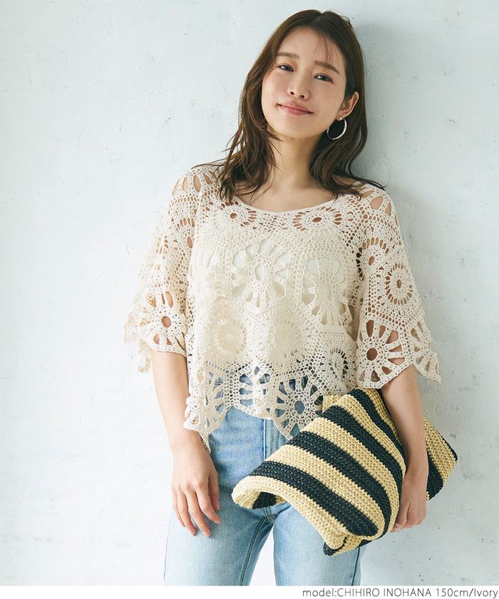 coca crochet frill hem top