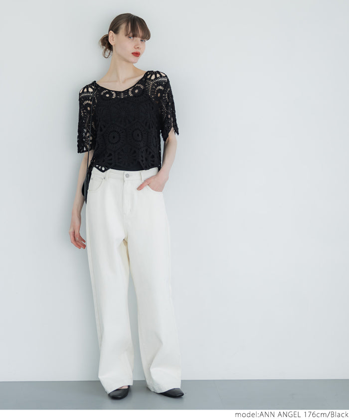 coca crochet frill hem top