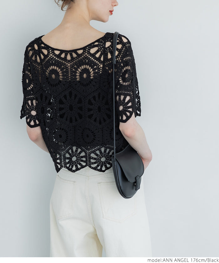 coca crochet frill hem top