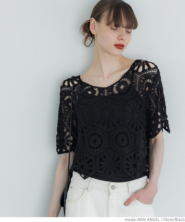 coca crochet frill hem top