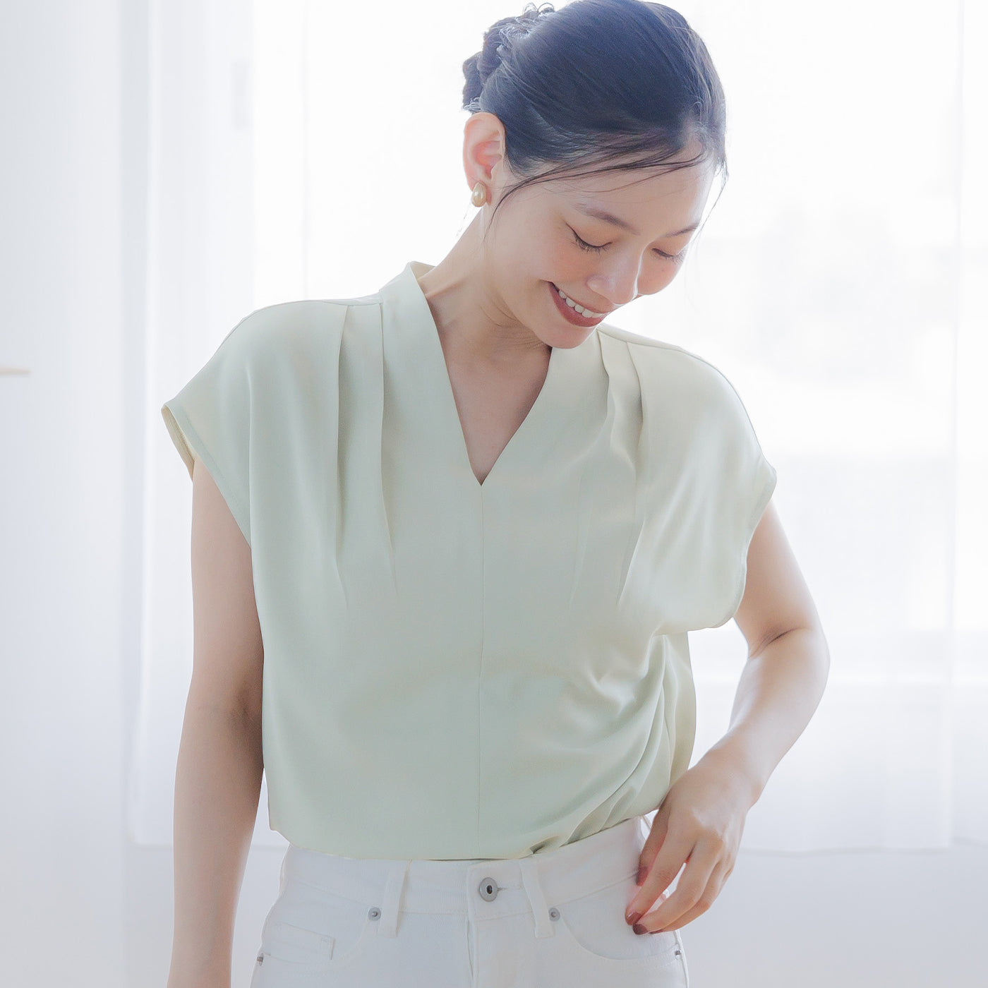 【WEB限定セール】コカ coca とろみVネックブラウス （Khaki） Khaki