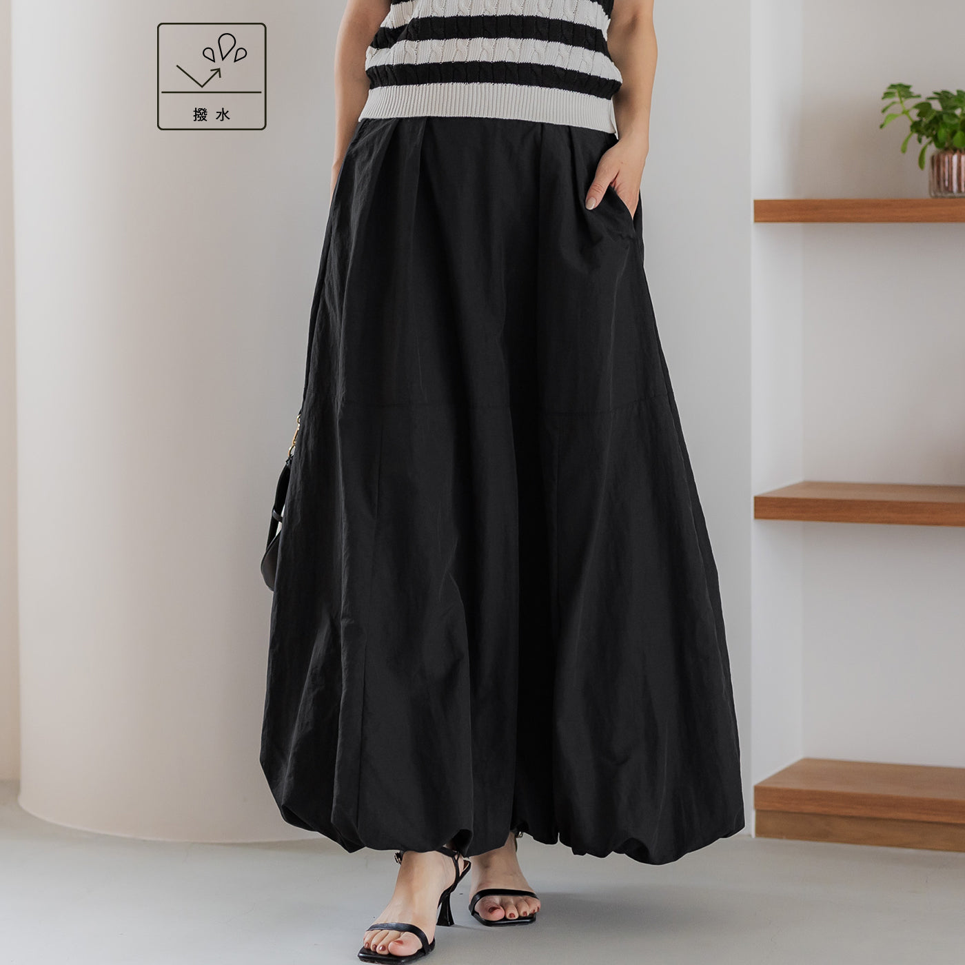 コカ coca ワッシャーナイロンバルーンスカート,Black