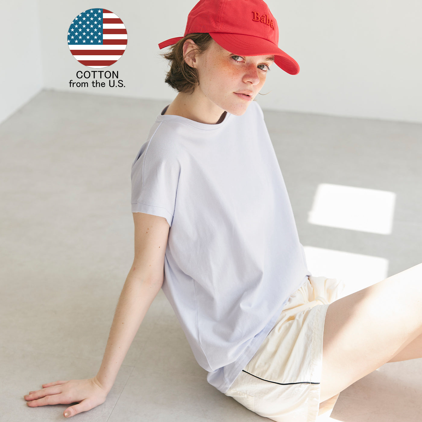 コカ coca COTTON from the U.S.フレンチスリーブUネックTシャツ,Lt.blue