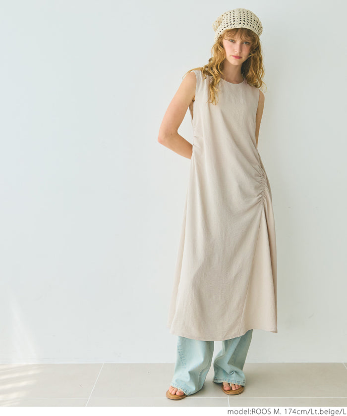 coca Thick Gathered Sleeveless One-Piece Dress