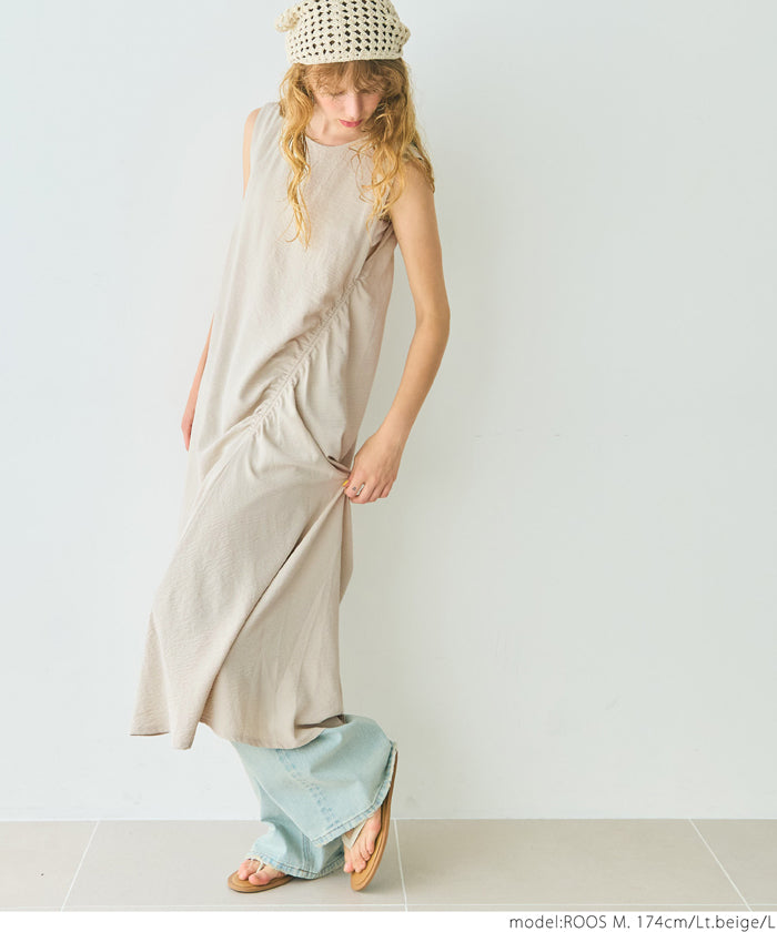 coca Thick Gathered Sleeveless One-Piece Dress