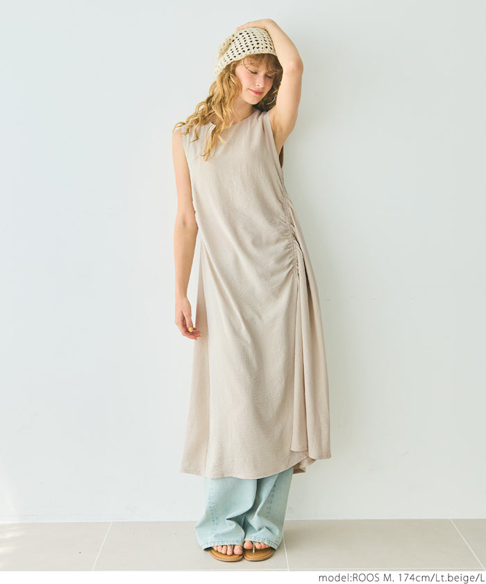coca Thick Gathered Sleeveless One-Piece Dress