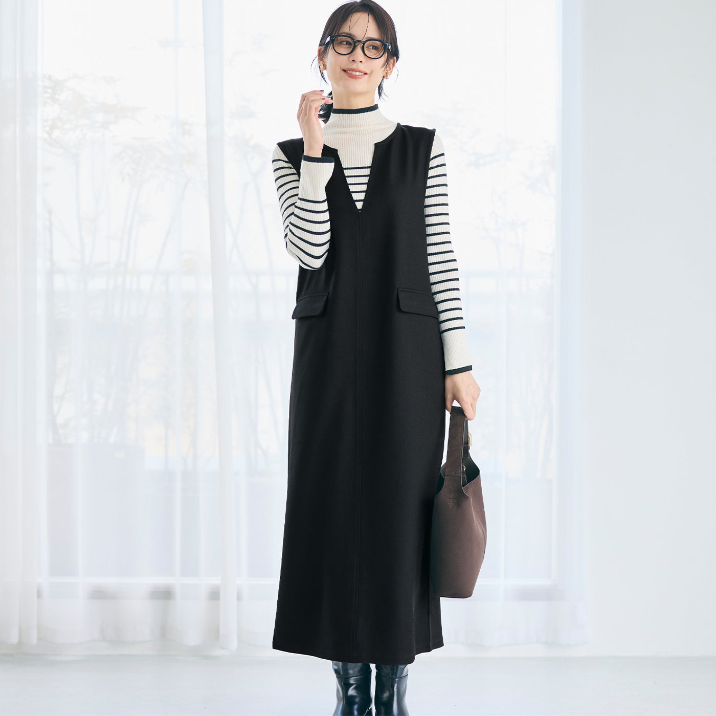 コカ coca ウーリッシュツイルジャンパースカート （Black） Black