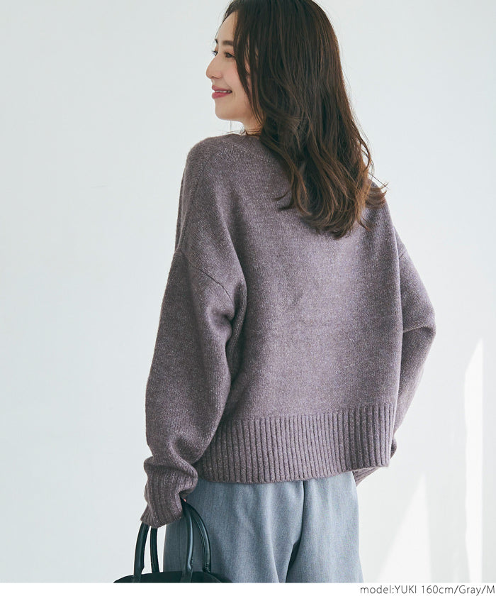 コカ coca ふあふあヤク風リブ襟Vネックニット