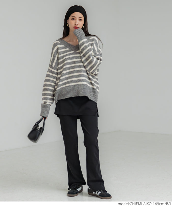 コカ coca ふあふあヤク風リブ襟Vネックニット