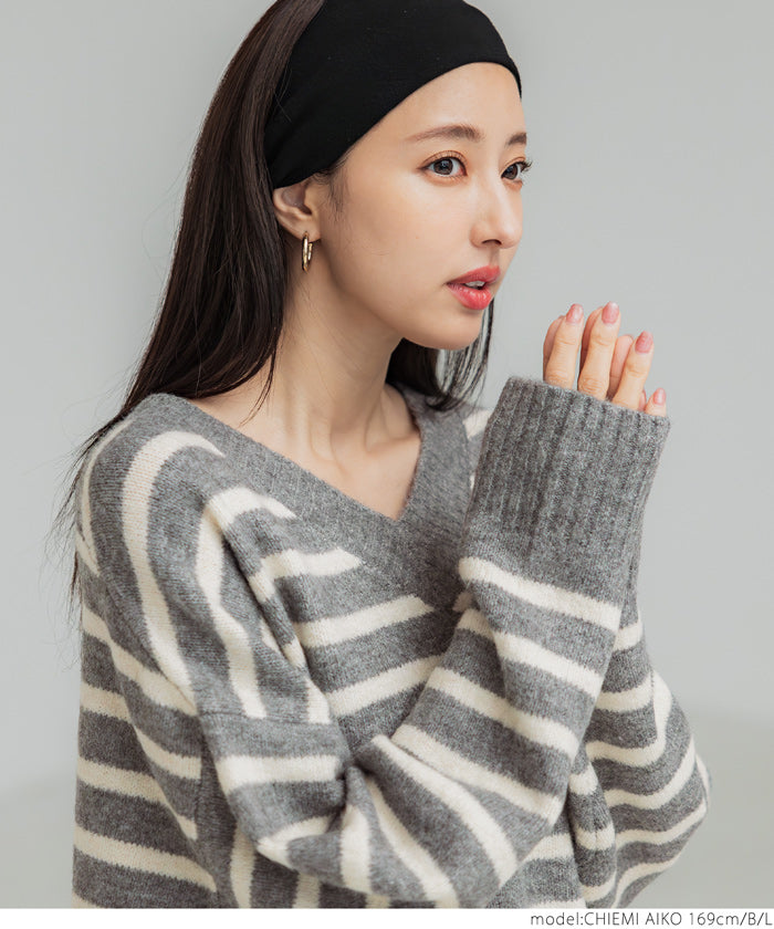 コカ coca ふあふあヤク風リブ襟Vネックニット