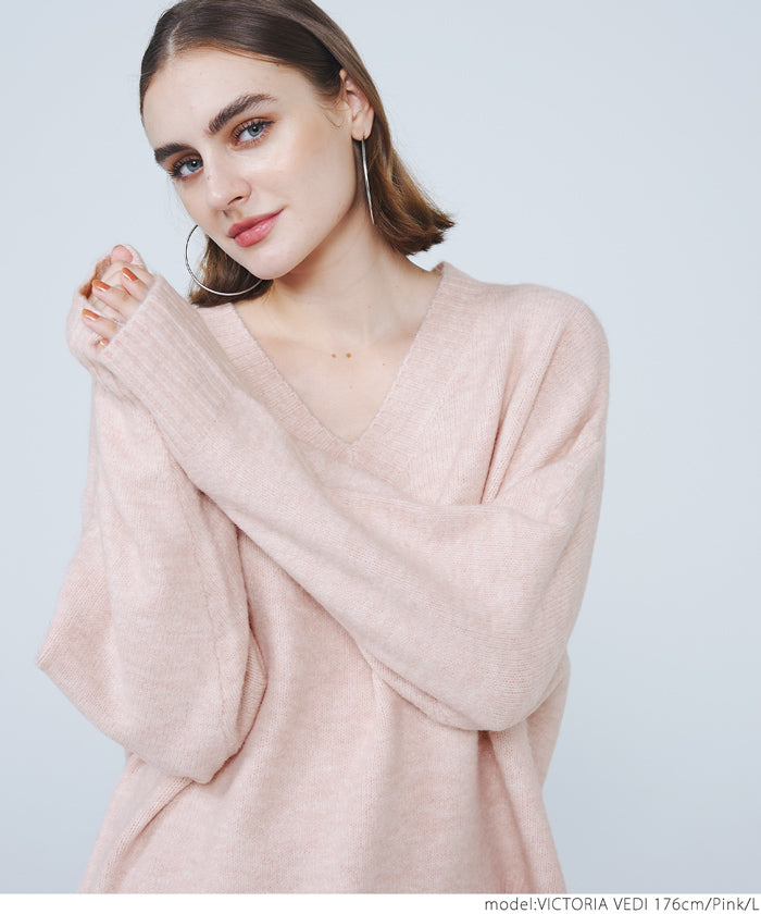 コカ coca ふあふあヤク風リブ襟Vネックニット