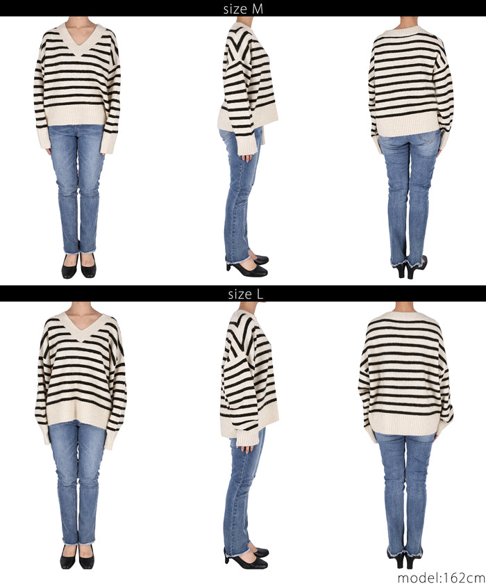 コカ coca ふあふあヤク風リブ襟Vネックニット