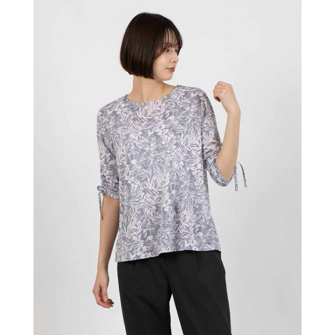 コケットコレクション COKETT COLLECTION 葉っぱ柄袖シャーリングカットソー