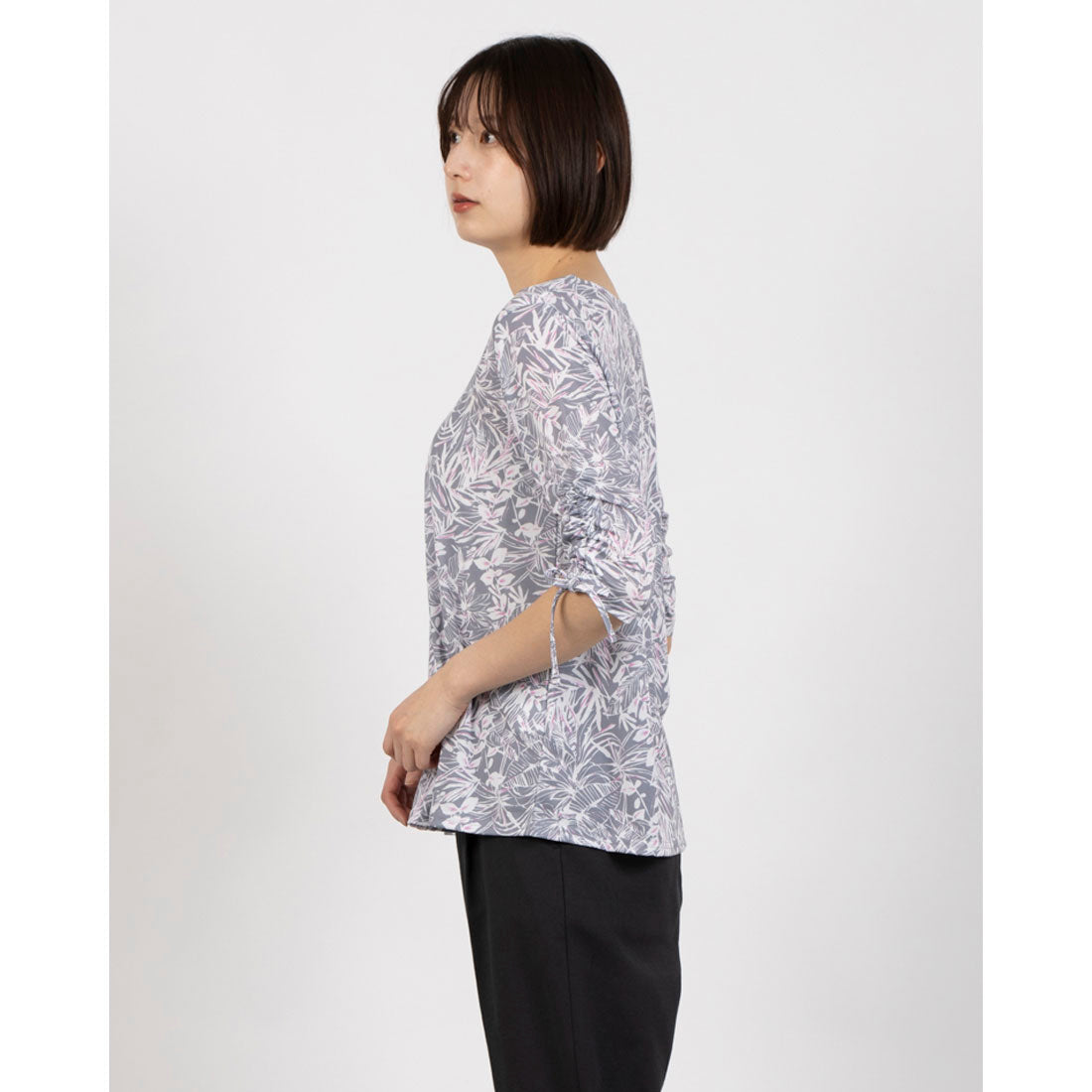 コケットコレクション COKETT COLLECTION 葉っぱ柄袖シャーリングカットソー