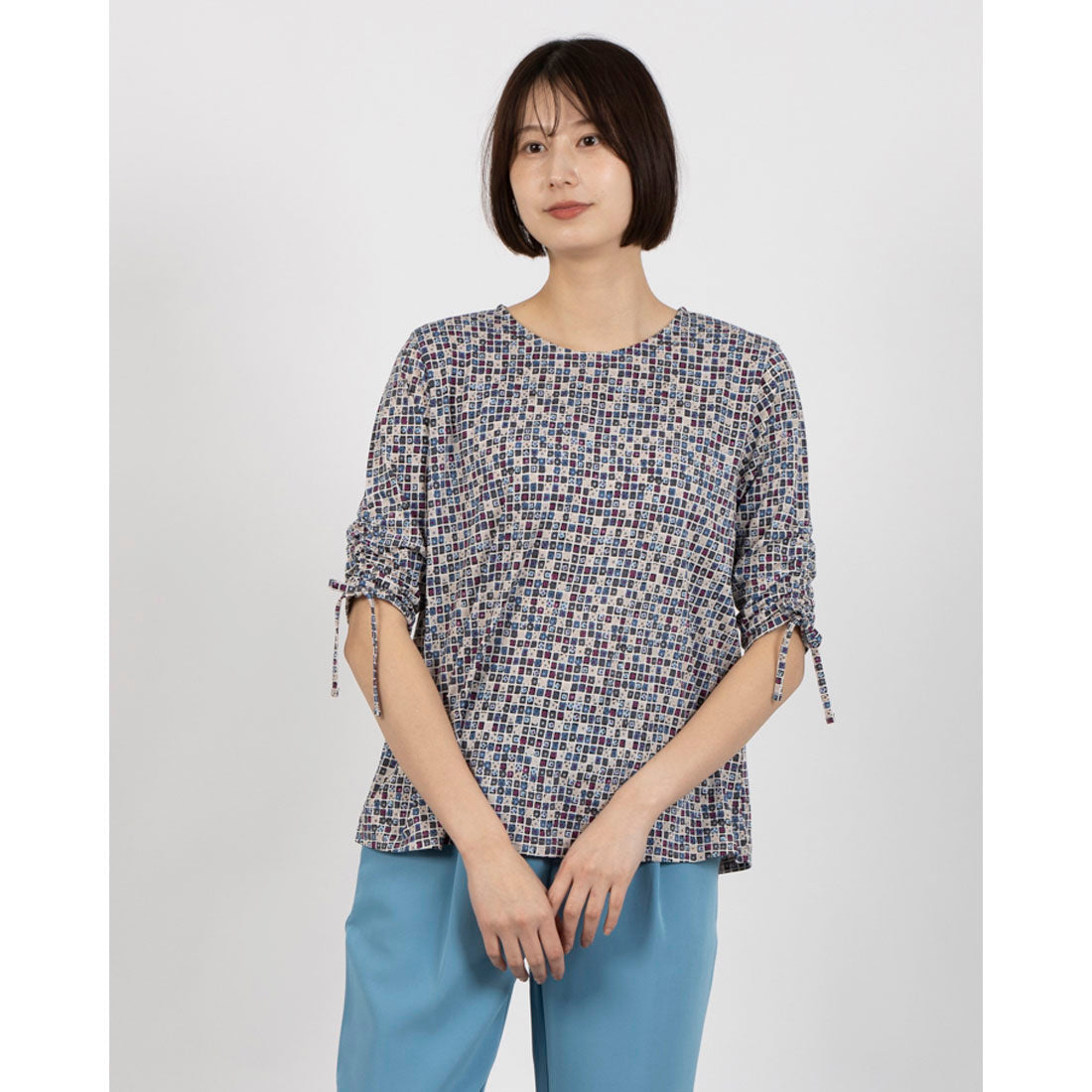 科克特系列 COKETT COLLECTION 格子圖案袖子縮褶上衣