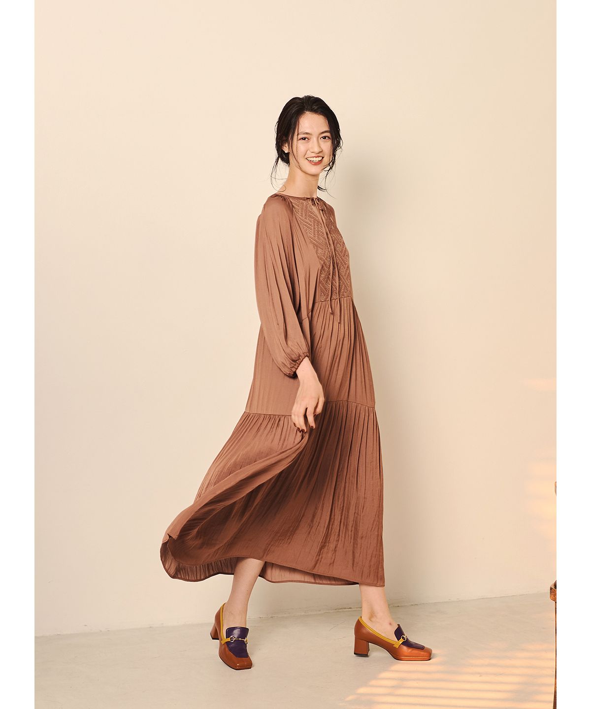 COEL Geometric Jacquard Mixed Material One-Piece Dress