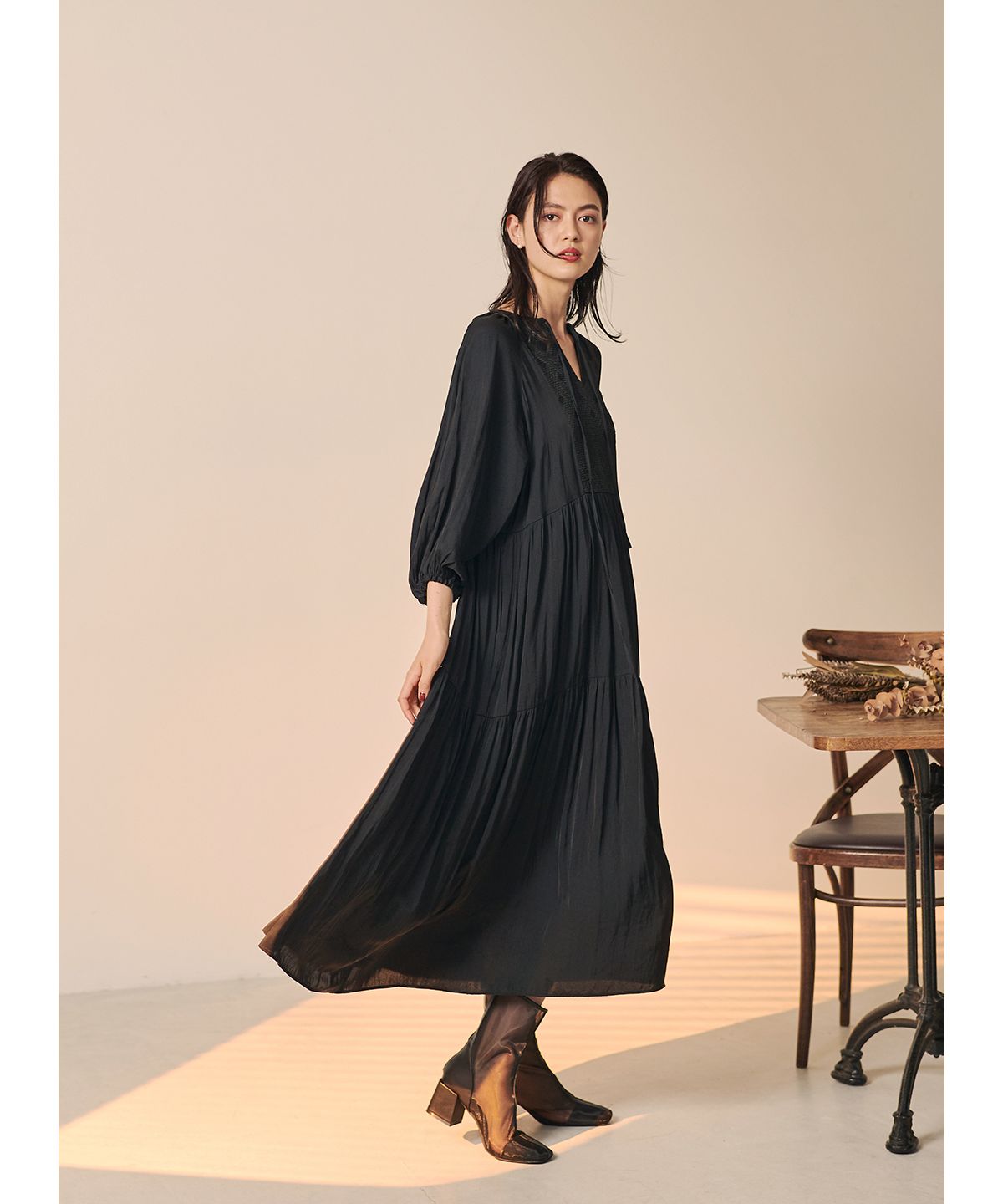 COEL Geometric Jacquard Mixed Material One-Piece Dress
