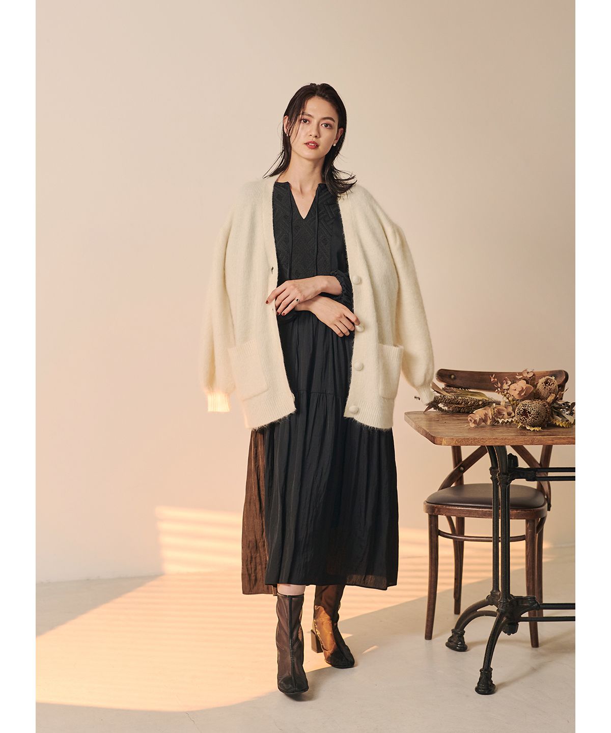 COEL Geometric Jacquard Mixed Material One-Piece Dress