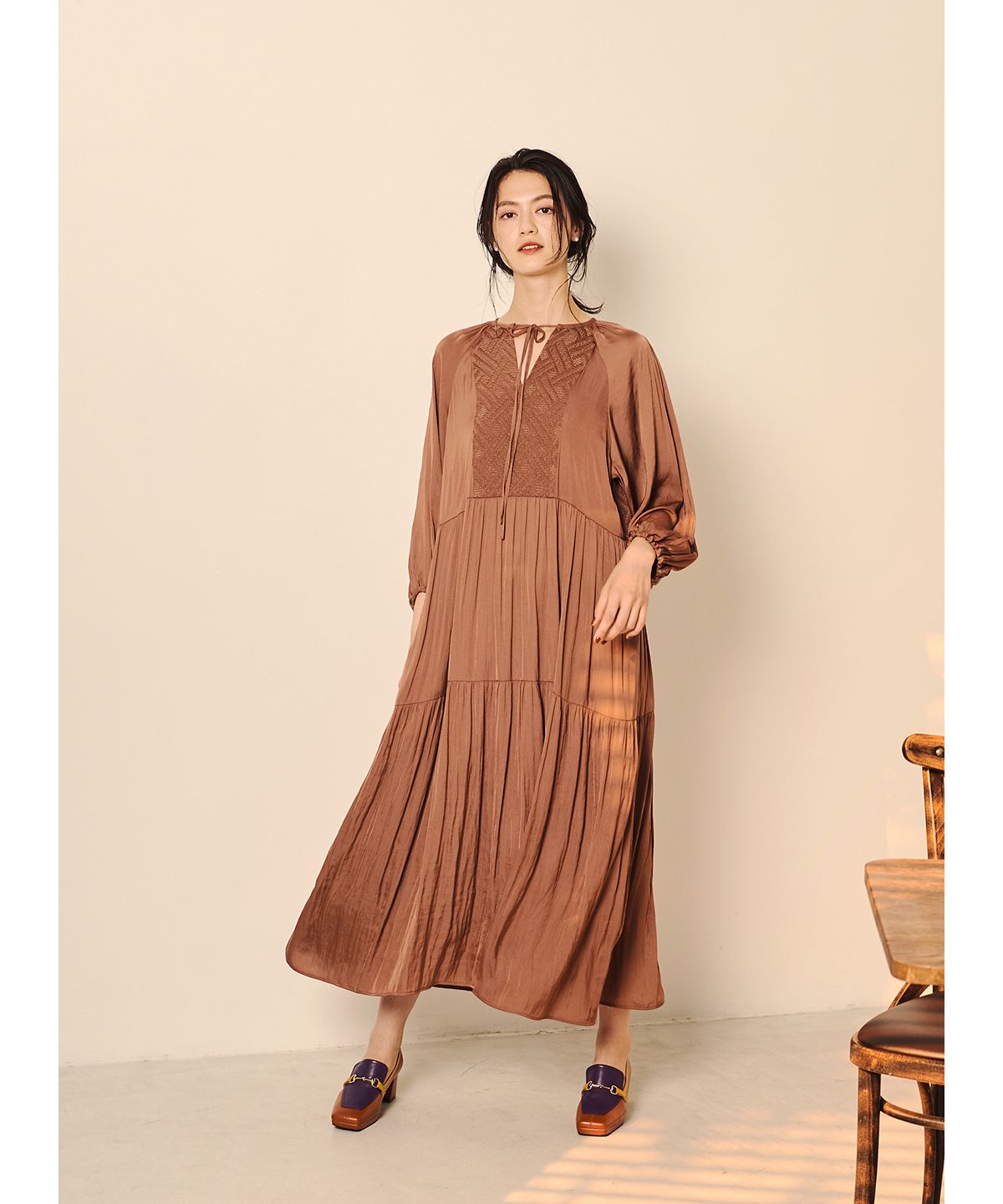COEL Geometric Jacquard Mixed Material One-Piece Dress