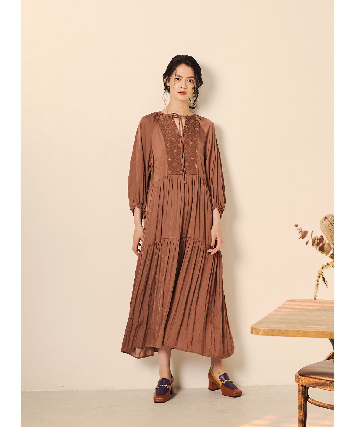 COEL Geometric Jacquard Mixed Material One-Piece Dress