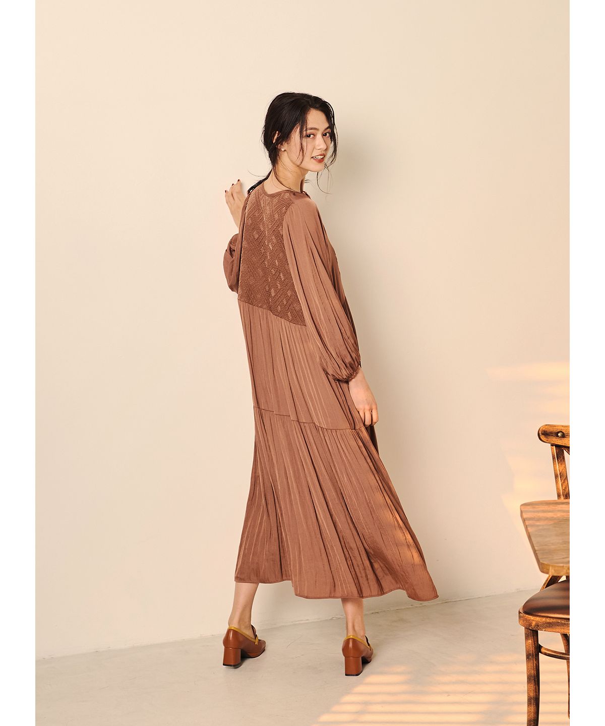 COEL Geometric Jacquard Mixed Material One-Piece Dress