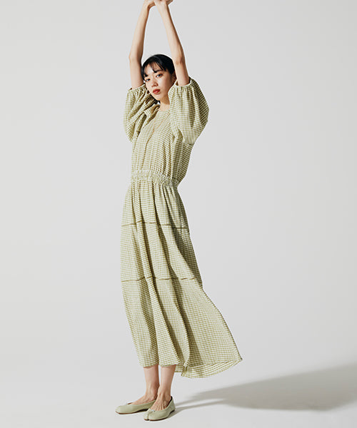COEL Gingham Check Lace One-Piece Dress