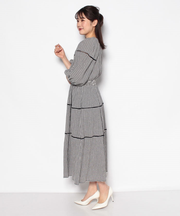 COEL Gingham Check Lace One-Piece Dress