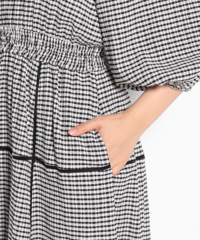 COEL Gingham Check Lace One-Piece Dress